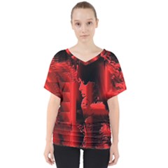 Red Light V-neck Dolman Drape Top by MRNStudios