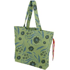 Folk Flowers Art Pattern Drawstring Tote Bag by Eskimos