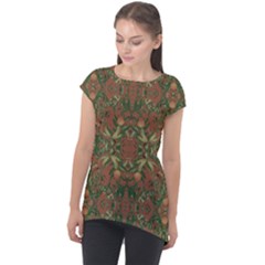 Modern Tropical Motif Print Cap Sleeve High Low Top by dflcprintsclothing