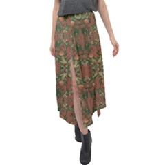 Modern Tropical Motif Print Velour Split Maxi Skirt by dflcprintsclothing