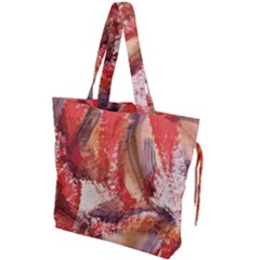 Abstract Red Petals Drawstring Tote Bag by kaleidomarblingart