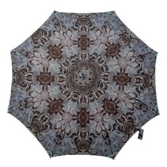 Turquoise Black Arabesque Repeats Hook Handle Umbrellas (small) by kaleidomarblingart