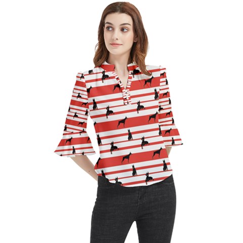 Doberman Dogs On Lines Loose Horn Sleeve Chiffon Blouse by SychEva