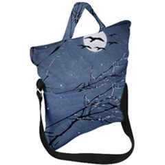 Full Moon Landscape Scene Illustration Fold Over Handle Tote Bag by dflcprintsclothing