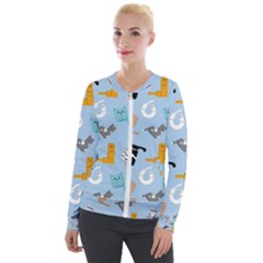 Unusual And Funny Tetris Cats Velvet Zip Up Jacket by SychEva