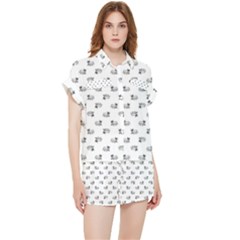 Funny Monster Feline Drawing Motif Pattern Chiffon Lounge Set by dflcprintsclothing