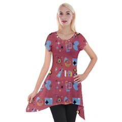 50s Small Print Short Sleeve Side Drop Tunic by NerdySparkleGoth