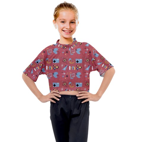 50s Small Print Kids Mock Neck Tee by NerdySparkleGoth