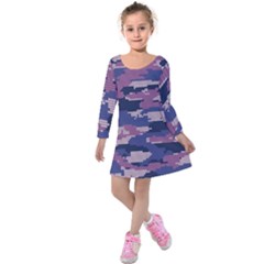 Abstract Purple Camo Kids  Long Sleeve Velvet Dress by AnkouArts
