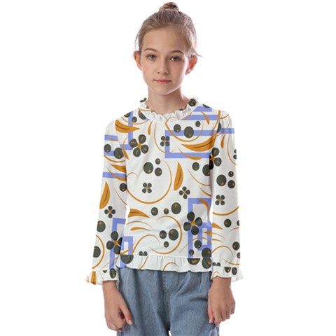 Folk Flowers Pattern Floral Surface Design Kids  Frill Detail Tee by Eskimos