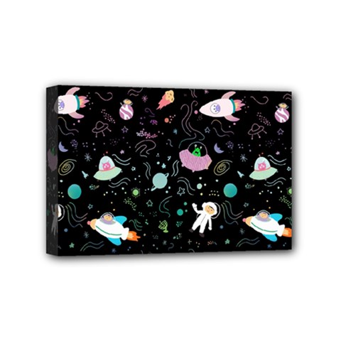 Funny Astronauts, Rockets And Rainbow Space Mini Canvas 6  X 4  (stretched) by SychEva