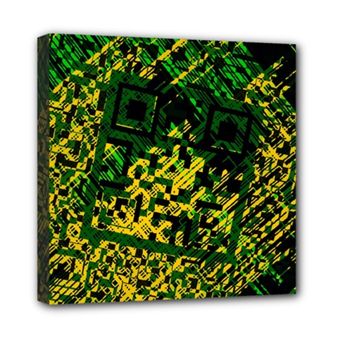 Root Humanity Bar And Qr Code Green And Yellow Doom Mini Canvas 8  X 8  (stretched) by WetdryvacsLair