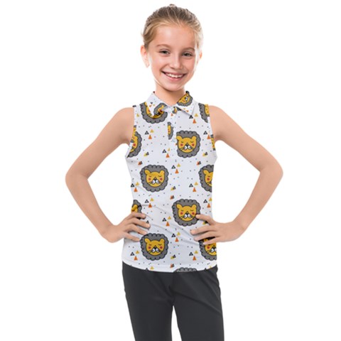 Lion Heads Pattern Design Doodle Kids  Sleeveless Polo Tee by Sapixe
