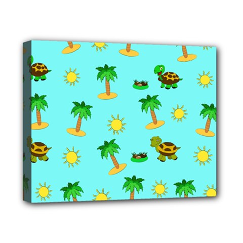 Turtle And Palm On Blue Pattern Canvas 10  X 8  (stretched) by Daria3107