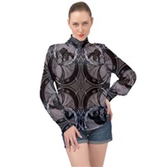 Lunar Phases High Neck Long Sleeve Chiffon Top by MRNStudios