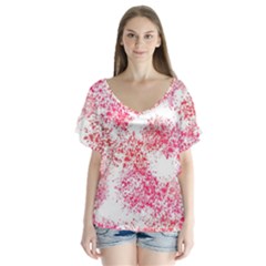 Red Splashes On A White Background V-neck Flutter Sleeve Top by SychEva