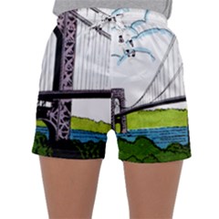Bridge-vintage-clip-art-color Sleepwear Shorts by Sudhe