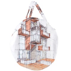 Rag-flats-onion-flats-llc-architecture-drawing Graffiti-architecture Giant Round Zipper Tote by Sudhe