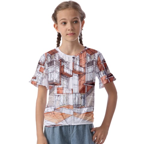 Rag-flats-onion-flats-llc-architecture-drawing Graffiti-architecture Kids  Cuff Sleeve Scrunch Bottom Tee by Sudhe