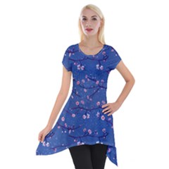 Branches With Peach Flowers Short Sleeve Side Drop Tunic by SychEva