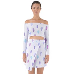 Purple And Blue Cacti Off Shoulder Top With Skirt Set by SychEva