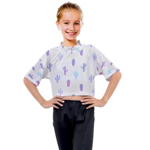 Purple And Blue Cacti Kids Mock Neck Tee by SychEva