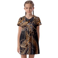 Fantasy Dragon Pentagram Kids  Asymmetric Collar Dress by Sudhe