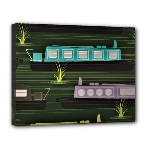 Narrow-boats-scene-pattern Canvas 14  X 11  (stretched) by Sudhe