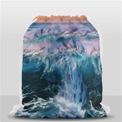 Sea-waves-ocean-water-beach-surf Drawstring Bag (small) by Sudhe