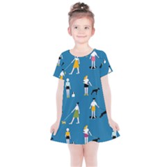 Girls Walk With Their Dogs Kids  Simple Cotton Dress by SychEva