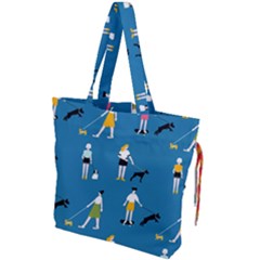 Girls Walk With Their Dogs Drawstring Tote Bag by SychEva