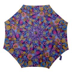 Multicolored Splashes And Watercolor Circles On A Dark Background Hook Handle Umbrellas (large) by SychEva