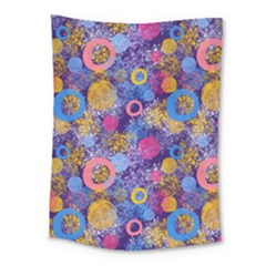 Multicolored Splashes And Watercolor Circles On A Dark Background Medium Tapestry by SychEva