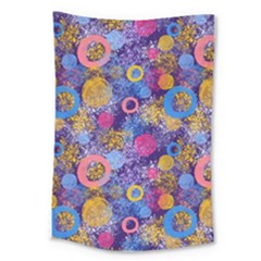 Multicolored Splashes And Watercolor Circles On A Dark Background Large Tapestry by SychEva