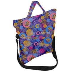 Multicolored Splashes And Watercolor Circles On A Dark Background Fold Over Handle Tote Bag by SychEva