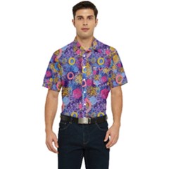 Multicolored Splashes And Watercolor Circles On A Dark Background Men s Short Sleeve Pocket Shirt  by SychEva