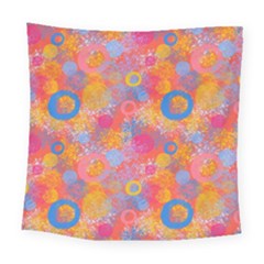 Multicolored Splashes And Watercolor Circles On A Dark Background Square Tapestry (large) by SychEva