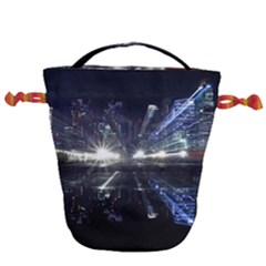 Cityscape-light-zoom-city-urban Drawstring Bucket Bag by Sudhe