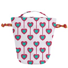 Red Hearts On A White Background Drawstring Bucket Bag by SychEva