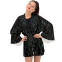 Turquoise Abstract Flowers With Splashes On A Dark Background  Abstract Print Long Sleeve Kimono View1