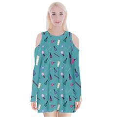 Manicure Supplies  Nail Polish Velvet Long Sleeve Shoulder Cutout Dress by SychEva