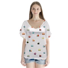 Cute Bright Little Cars V-neck Flutter Sleeve Top by SychEva