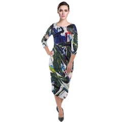 Snow In A City-1-1 Quarter Sleeve Midi Velour Bodycon Dress by bestdesignintheworld