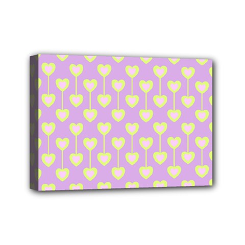 Yellow Hearts On A Light Purple Background Mini Canvas 7  X 5  (stretched) by SychEva
