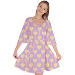 Yellow Hearts On A Light Purple Background Velour Kimono Dress by SychEva