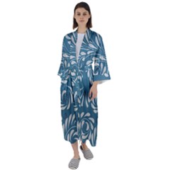 Folk Flowers Pattern Floral Surface Design Seamless Pattern Maxi Satin Kimono by Eskimos
