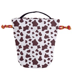 Brown Cow Spots Pattern, Animal Fur Print Drawstring Bucket Bag by Casemiro