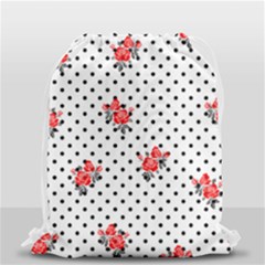 Red Vector Roses And Black Polka Dots Pattern Drawstring Bag (small) by Casemiro