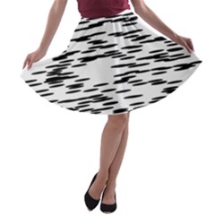Black And White Abstract Pattern, Ovals A-line Skater Skirt by Casemiro