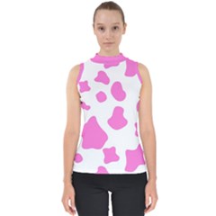 Pink Cow Spots, Large Version, Animal Fur Print In Pastel Colors Mock Neck Shell Top by Casemiro